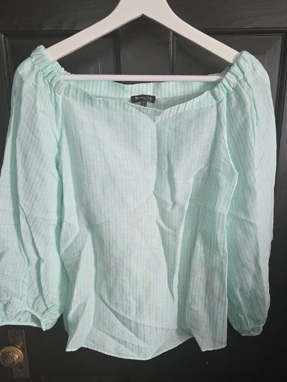 Massimo Dutti Mint Stripe Off-Shoulder Blouse